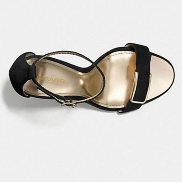 Coach Hampton black leather heels with gold details size 9 - Picture 2 of 11